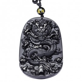 Natural Black Obsidian Carved Dragon Necklace Pendant Brave Man Amulet Lucky Gift Energy Stone Healing Fine Fishion Jewelry
