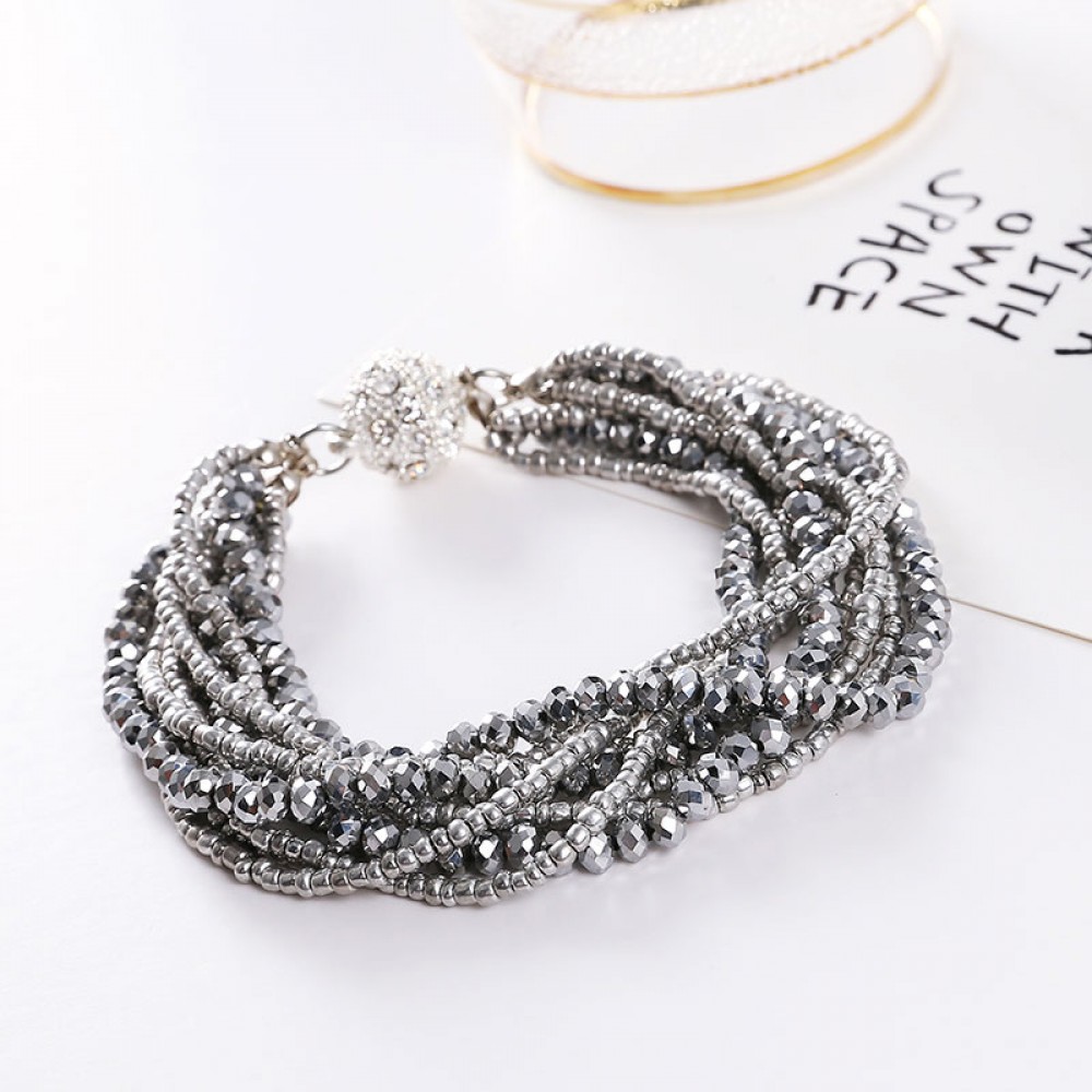 Hot Multi-layer Elastic Bracelets amp; Bangles Black Silver Color Disco Ball Bracelet Magnetic Snap Pulseira Femininas gifts