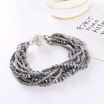 Hot Multi-layer Elastic Bracelets amp; Bangles Black Silver Color Disco Ball Bracelet Magnetic Snap Pulseira Femininas gifts