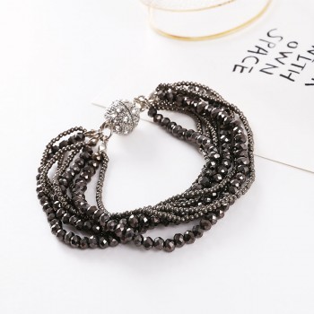 Hot Multi-layer Elastic Bracelets amp; Bangles Black Silver Color Disco Ball Bracelet Magnetic Snap Pulseira Femininas gifts