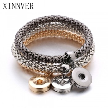 New Gold Silver Snap Bracelet For Women Fit DIY 18mm Snap Jewelry Elastic Snap Buttons Bracelet Jewelry ZE098