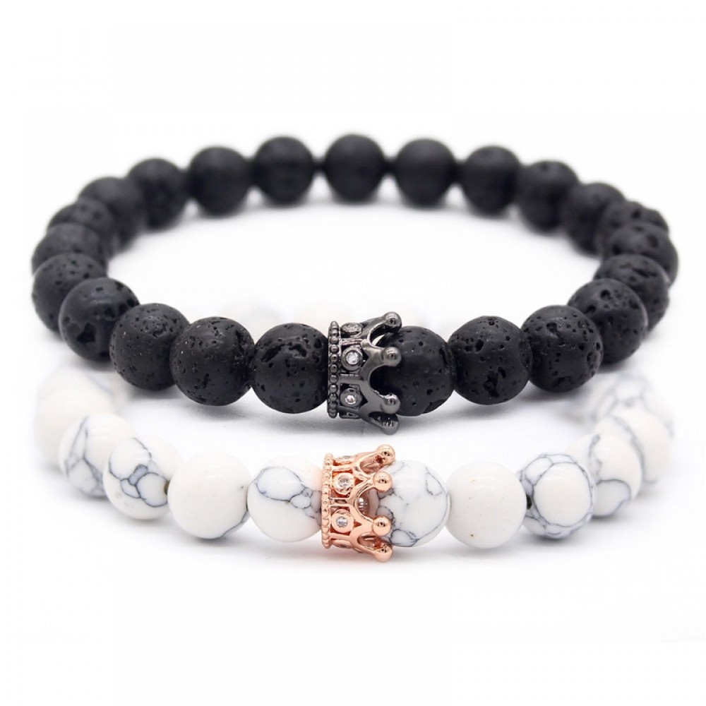 Valentines Day Gift! His And Hers Jewelry 8mm Stone Beads Bracelets amp; Bangles King Queen Couple Bracelet for Lovers MBR180309