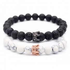 Valentines Day Gift! His And Hers Jewelry 8mm Stone Beads Bracelets amp; Bangles King Queen Couple Bracelet for Lovers MBR180309
