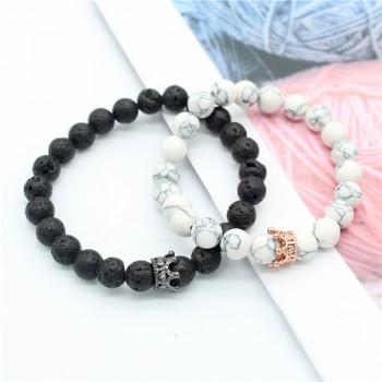 Valentines Day Gift! His And Hers Jewelry 8mm Stone Beads Bracelets amp; Bangles King Queen Couple Bracelet for Lovers MBR180309