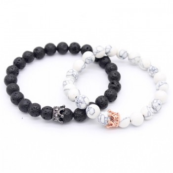Valentines Day Gift! His And Hers Jewelry 8mm Stone Beads Bracelets amp; Bangles King Queen Couple Bracelet for Lovers MBR180309