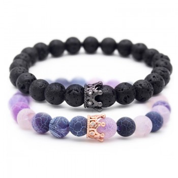 Valentines Day Gift! His And Hers Jewelry 8mm Stone Beads Bracelets amp; Bangles King Queen Couple Bracelet for Lovers MBR180309