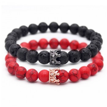 Valentines Day Gift! His And Hers Jewelry 8mm Stone Beads Bracelets amp; Bangles King Queen Couple Bracelet for Lovers MBR180309