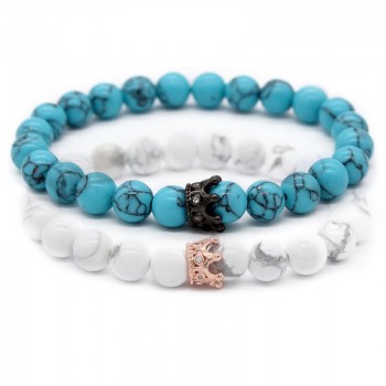 Valentines Day Gift! His And Hers Jewelry 8mm Stone Beads Bracelets amp; Bangles King Queen Couple Bracelet for Lovers MBR180309