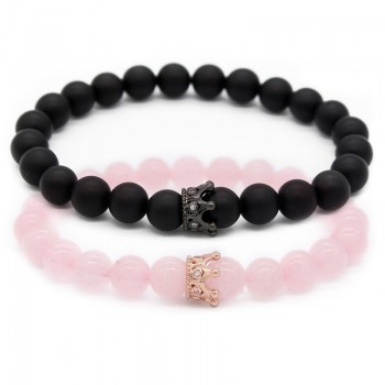 Valentines Day Gift! His And Hers Jewelry 8mm Stone Beads Bracelets amp; Bangles King Queen Couple Bracelet for Lovers MBR180309