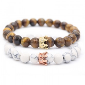 Valentines Day Gift! His And Hers Jewelry 8mm Stone Beads Bracelets amp; Bangles King Queen Couple Bracelet for Lovers MBR180309