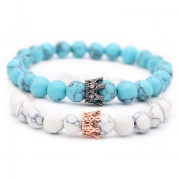 Valentines Day Gift! His And Hers Jewelry 8mm Stone Beads Bracelets amp; Bangles King Queen Couple Bracelet for Lovers MBR180309