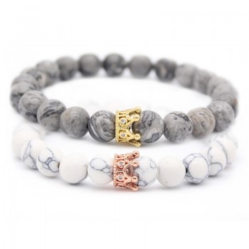 Valentines Day Gift! His And Hers Jewelry 8mm Stone Beads Bracelets amp; Bangles King Queen Couple Bracelet for Lovers MBR180309