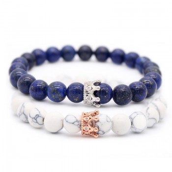Valentines Day Gift! His And Hers Jewelry 8mm Stone Beads Bracelets amp; Bangles King Queen Couple Bracelet for Lovers MBR180309
