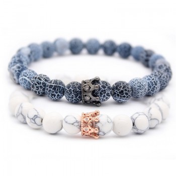 Valentines Day Gift! His And Hers Jewelry 8mm Stone Beads Bracelets amp; Bangles King Queen Couple Bracelet for Lovers MBR180309