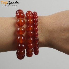 TopGoods Natural Red Agate Beaded Bracelet Women Jewelry 8/10/12mm Pulseira Masculina Stretch Carnelian Bracelet For Men