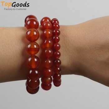 TopGoods Natural Red Agate Beaded Bracelet Women Jewelry 8/10/12mm Pulseira Masculina Stretch Carnelian Bracelet For Men