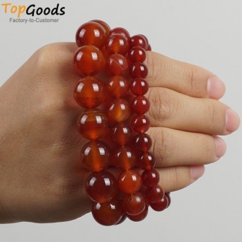 TopGoods Natural Red Agate Beaded Bracelet Women Jewelry 8/10/12mm Pulseira Masculina Stretch Carnelian Bracelet For Men