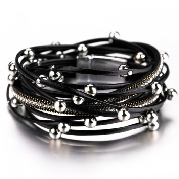 ALLYES Multilayer Leather Bracelets for Women Femme Crystal Metal Beads Charm Bohemian Style Bracelet Female Jewelry