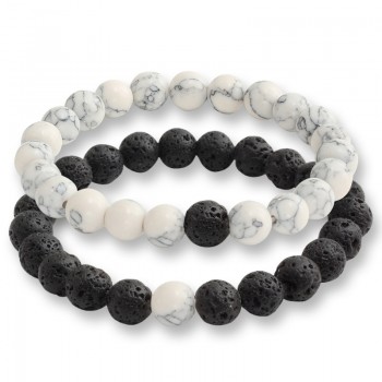 2 Pcs/set Fashion Couple Tiger Eye Stone Bracelets Bangles Classic Black White Natural Lava Stones Charm Bead Bracelet Women Men
