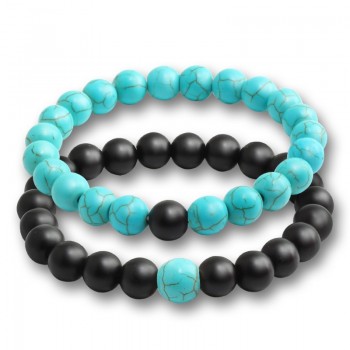 2 Pcs/set Fashion Couple Tiger Eye Stone Bracelets Bangles Classic Black White Natural Lava Stones Charm Bead Bracelet Women Men