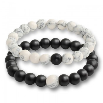 2 Pcs/set Fashion Couple Tiger Eye Stone Bracelets Bangles Classic Black White Natural Lava Stones Charm Bead Bracelet Women Men
