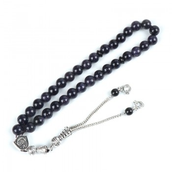 Ancient Silver Rosary Malachite Stone Blue Sandstone 33pcs Tesbih 10mm Bead for Catholic Prayer Rosary with Tassel Star Bracelet