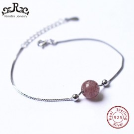 Rinntin Real 925 Sterling Silver Women Charm Bracelets Pink Quartz Silver Color Female Wedding amp; Engagement Fine Jewelry TPSB09