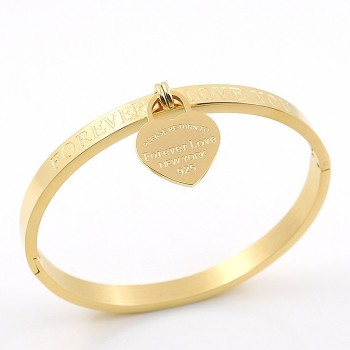 Trendy Lover Cuff Bracelets Bangles for Woman Rose Gold Color Stainless Steel Bracelet with Heart Pendant Luxury Jewelry Brand
