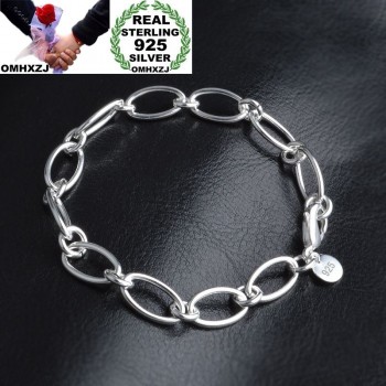 OMHXZJ Wholesale Personality Fashion OL Woman Girl Party Gift Silver Oval Circles Chain Thick 925 Sterling Silver Bracelet BR118