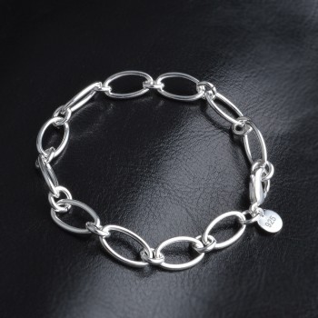 OMHXZJ Wholesale Personality Fashion OL Woman Girl Party Gift Silver Oval Circles Chain Thick 925 Sterling Silver Bracelet BR118