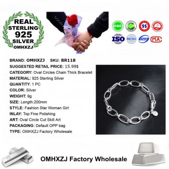 OMHXZJ Wholesale Personality Fashion OL Woman Girl Party Gift Silver Oval Circles Chain Thick 925 Sterling Silver Bracelet BR118