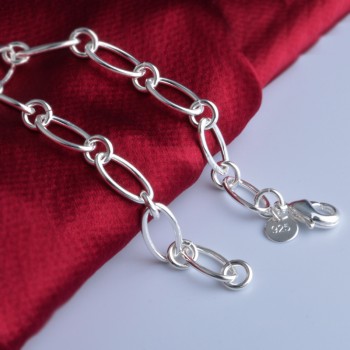 OMHXZJ Wholesale Personality Fashion OL Woman Girl Party Gift Silver Oval Circles Chain Thick 925 Sterling Silver Bracelet BR118