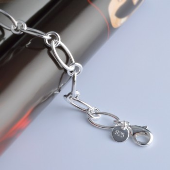 OMHXZJ Wholesale Personality Fashion OL Woman Girl Party Gift Silver Oval Circles Chain Thick 925 Sterling Silver Bracelet BR118