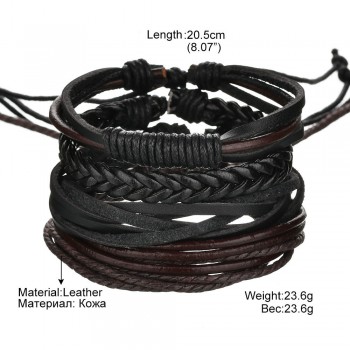 Vintage Handmade Feather Multilayer Leather Bracelet Sets Men Fashion Braiding Coffee Rope Wrap Bracelets amp; Bangles Male Gift