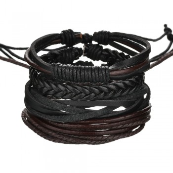Vintage Handmade Feather Multilayer Leather Bracelet Sets Men Fashion Braiding Coffee Rope Wrap Bracelets amp; Bangles Male Gift