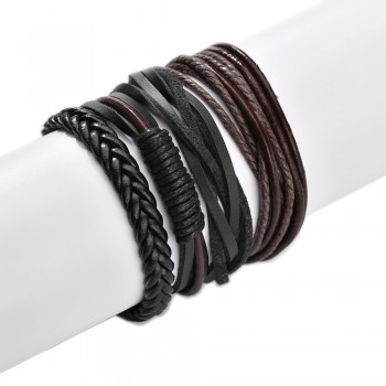 Vintage Handmade Feather Multilayer Leather Bracelet Sets Men Fashion Braiding Coffee Rope Wrap Bracelets amp; Bangles Male Gift