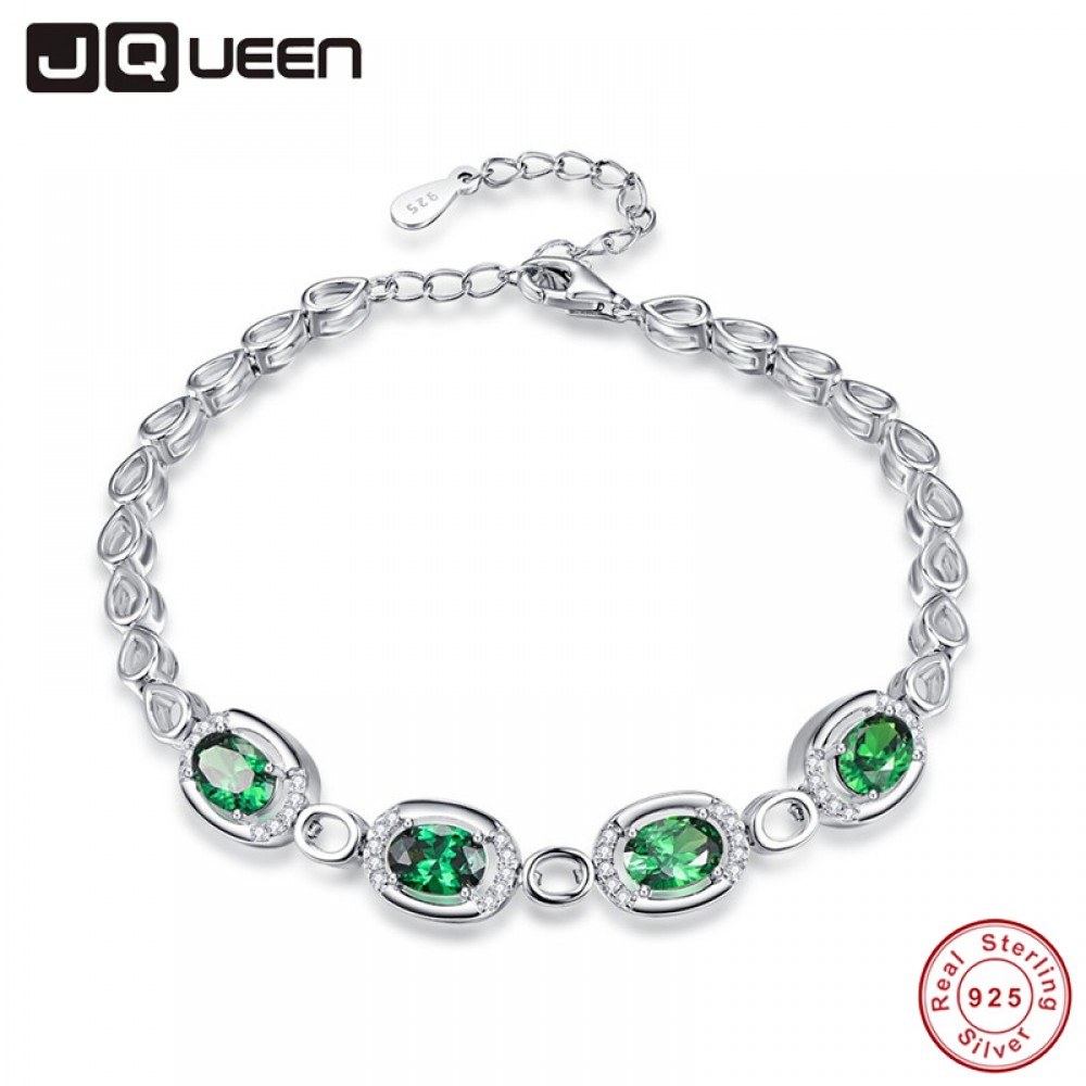 JQUEEN Nano Russian Emerald Charm Bracelet Water Drop Shape 925 Sterling Silver Bracelets Wedding Jewelry Bracelets For Women