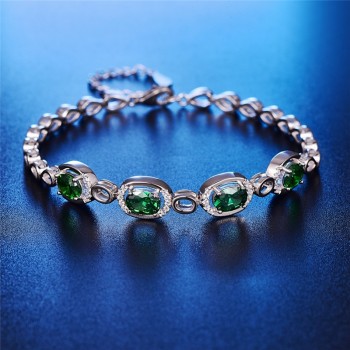 JQUEEN Nano Russian Emerald Charm Bracelet Water Drop Shape 925 Sterling Silver Bracelets Wedding Jewelry Bracelets For Women