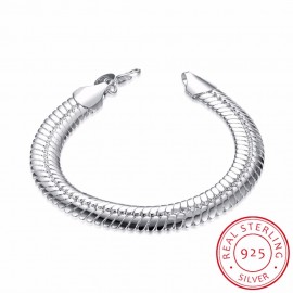 LEKANI 10mm Snake Link Chain Bracelet Men Fine Jewelry 925 Sterling Silver 21cm Bling Flat Snake Bracelets Bangles Male Gift