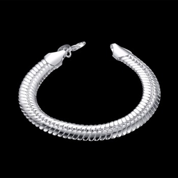 LEKANI 10mm Snake Link Chain Bracelet Men Fine Jewelry 925 Sterling Silver 21cm Bling Flat Snake Bracelets Bangles Male Gift