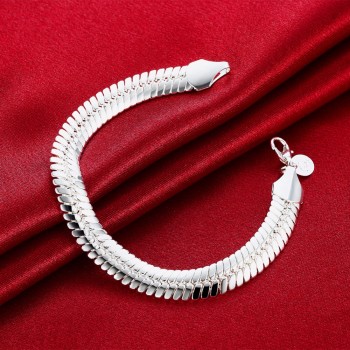 LEKANI 10mm Snake Link Chain Bracelet Men Fine Jewelry 925 Sterling Silver 21cm Bling Flat Snake Bracelets Bangles Male Gift