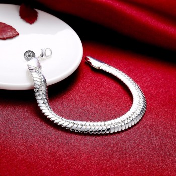 LEKANI 10mm Snake Link Chain Bracelet Men Fine Jewelry 925 Sterling Silver 21cm Bling Flat Snake Bracelets Bangles Male Gift