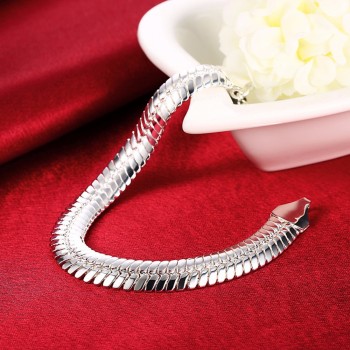 LEKANI 10mm Snake Link Chain Bracelet Men Fine Jewelry 925 Sterling Silver 21cm Bling Flat Snake Bracelets Bangles Male Gift