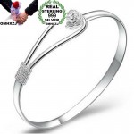 OMHXZJ Wholesale European Fashion Woman Girl Party Wedding Gift Sakura Resizable S999 Sterling Silver Cuff Bangle BA12