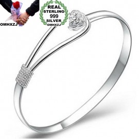 OMHXZJ Wholesale European Fashion Woman Girl Party Wedding Gift Sakura Resizable S999 Sterling Silver Cuff Bangle BA12