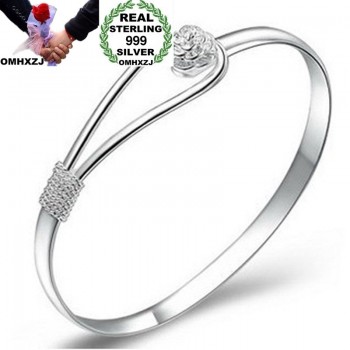 OMHXZJ Wholesale European Fashion Woman Girl Party Wedding Gift Sakura Resizable S999 Sterling Silver Cuff Bangle BA12