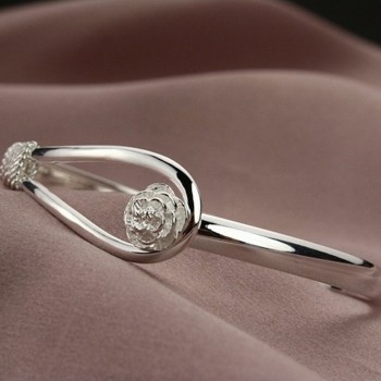 OMHXZJ Wholesale European Fashion Woman Girl Party Wedding Gift Sakura Resizable S999 Sterling Silver Cuff Bangle BA12