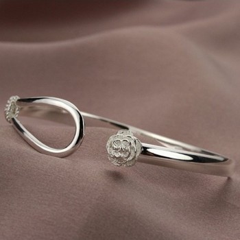 OMHXZJ Wholesale European Fashion Woman Girl Party Wedding Gift Sakura Resizable S999 Sterling Silver Cuff Bangle BA12