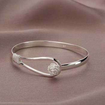OMHXZJ Wholesale European Fashion Woman Girl Party Wedding Gift Sakura Resizable S999 Sterling Silver Cuff Bangle BA12