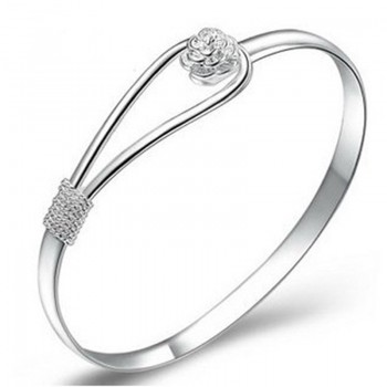 OMHXZJ Wholesale European Fashion Woman Girl Party Wedding Gift Sakura Resizable S999 Sterling Silver Cuff Bangle BA12
